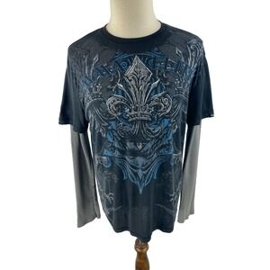 MMA Elite Mens (Fits M/L) UFC Doctor Sleeve Y2K AOP Graffiti Print Vtg T-Shirt